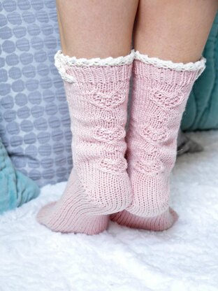 Young at Heart Heart Cable Lace Placket Socks