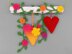 Hanging decoration hearts & flowers - simple from scraps of yarn