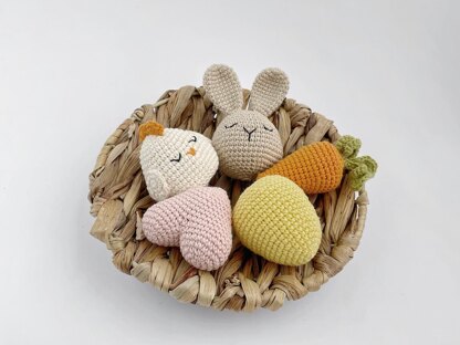 Crochet pattern Easter decorations Amigurumi Easter egg pattern Bunny Chicken Carrot Heart