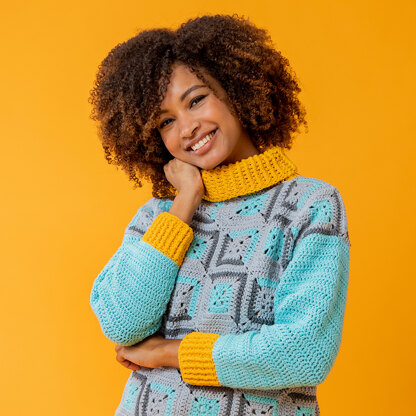 Pixelated Sweater - Free Crochet Pattern for Women in Paintbox Yarns Cotton Aran