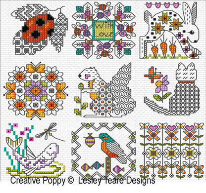 Lesley Teare 30 Mini Motifs - Blackwork & Colour Cross Stitch Pattern - 2010195 -  Leaflet