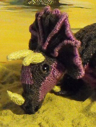 Tracy Triceratops toy dinosaur knitting pattern