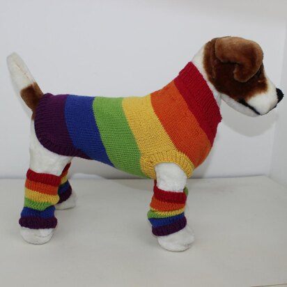 Rainbow Dog Coat and Legwarmers - knitting pattern