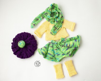 Outfit Purple and yellow for 18 inch dolls knitting flat