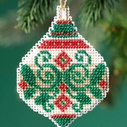 Mill Hill Beaded Holiday - Emerald Flourish Beaded Ornament - 2.5inx3.25in