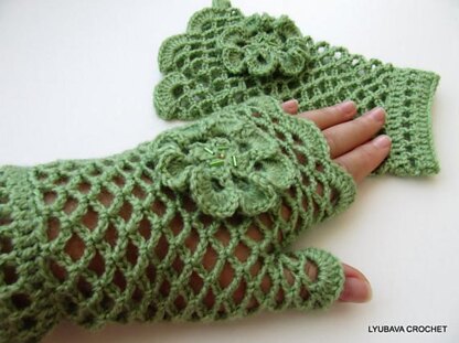 Crochet Lace Fingerless Gloves With Flower Tutorial