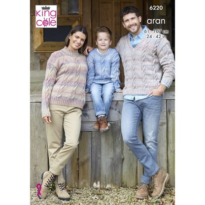 Cable Sweaters in King Cole Crescendo Aran - P6220 - Leaflet