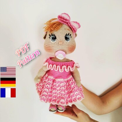 Crochet baby doll whit clothes pattern, Amigurumi doll crochet pattern, Lulu doll pattern (English, Deutsch, Français)