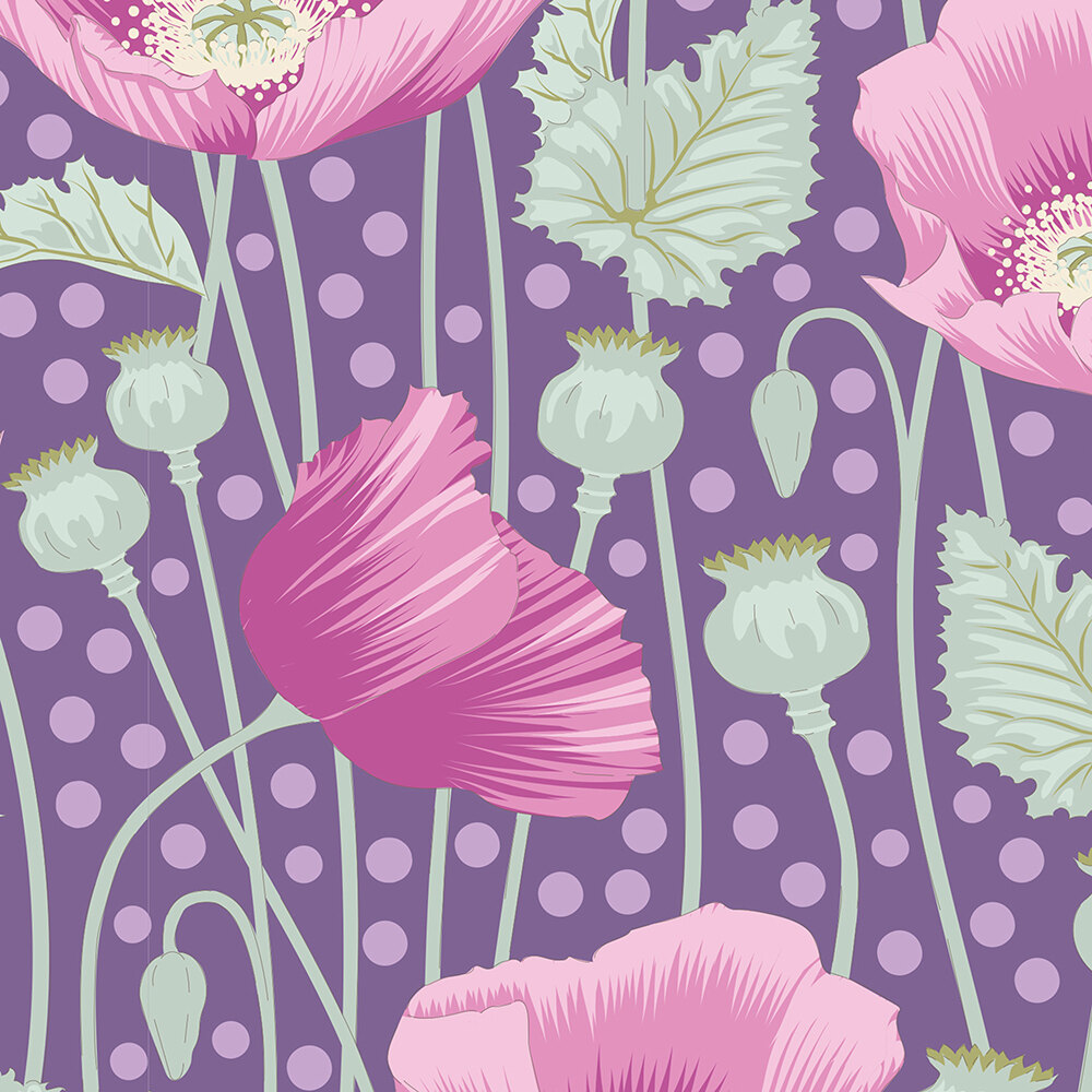 Tilda Garden Life Poppies good in Lilac - 6 yards