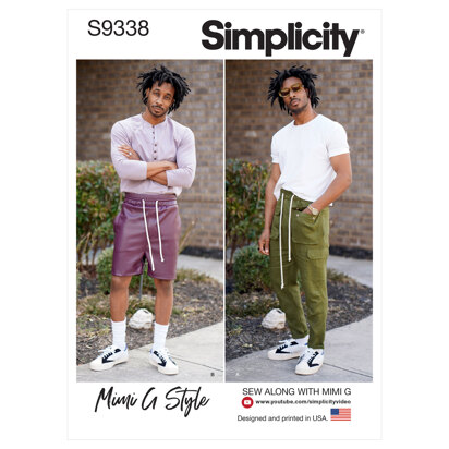 Simplicity Men's Pull-On Pants or Shorts S9338 - Paper Pattern, Size A (XS-S-M-L-XL)