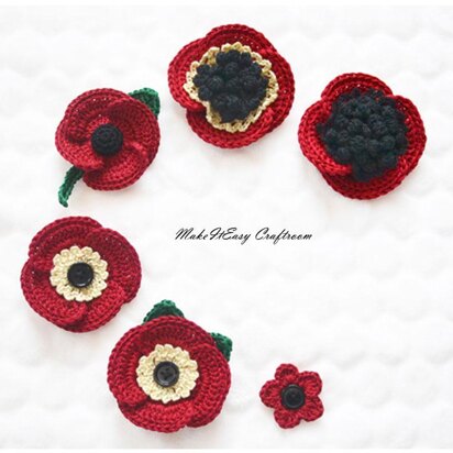 Crochet poppy. Flower brooch. Remembrance poppy