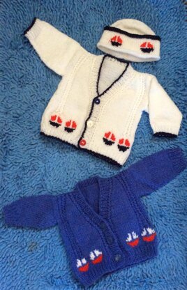 Sail Away Sailboat  Cardigan & Hat