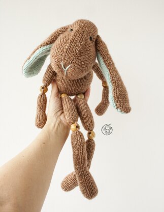 Bunny toy ( beads jointed ) knitted flat