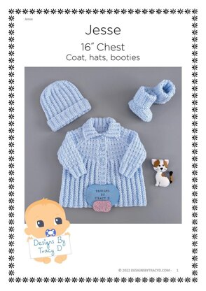 Jesse Baby Coat, Hat & Booties Newborn Baby Knitting Pattern
