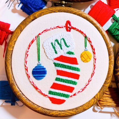 Custom Monogram Holiday Stockings Ornament Set - Christmas Embroidery Pattern