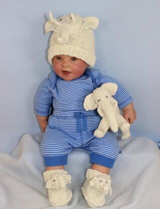 Baby Elephant Toy, Beanie and Booties Set