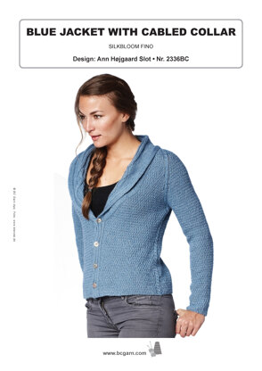 Blue Jacket with Cabled Collar in BC Garn Silkbloom Fino - 2336BC - Downloadable PDF