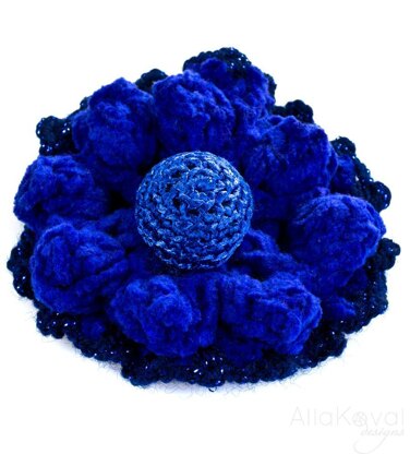 Royal Blue. Genia Crocheted Scarf & Flower Pins