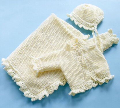 Christening Blanket, Sweater and Bonnet Set in Lion Brand Vanna's Choice Baby - 90064AD