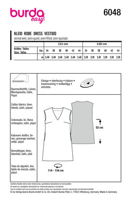 Burda Style Misses' Shift Dress with V-Neck B6048 - Paper Pattern, Size 8-18 (34-44)