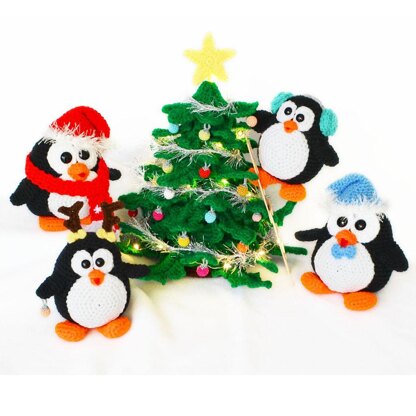 Crochet penguins. Christmas tree. Xmas decoration. Holiday decor