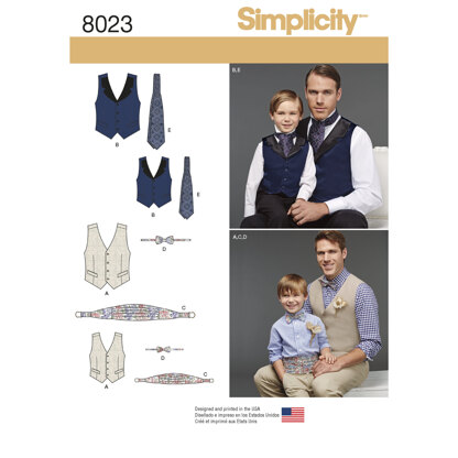 Simplicity Boys' and Men's Vest, Bow-tie, Cummerbund and Ascot 8023 - Paper Pattern, Size A (S - L / S - XL)
