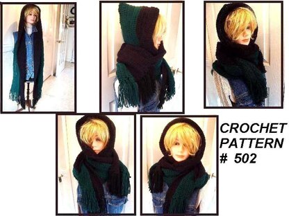 502, CROCHET FRINGED HOODED SCARF