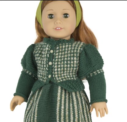 Gigot Sleeves Cardigan set for 18 inch dolls. Doll Clothes Knitting pattern.
