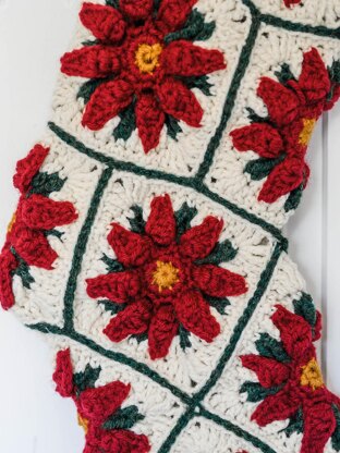 Poinsettia Granny Square Christmas Stocking