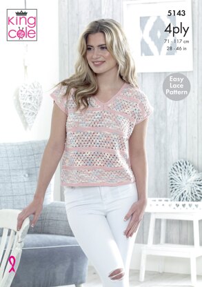 V-Neck and Wide Neck Tops in King Cole Giza Cotton Sorbet 4ply and Giza Cotton 4ply - 5143 - Leaflet
