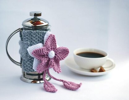 PINK FLOWER French Coffee Press. Coffee Cozy.