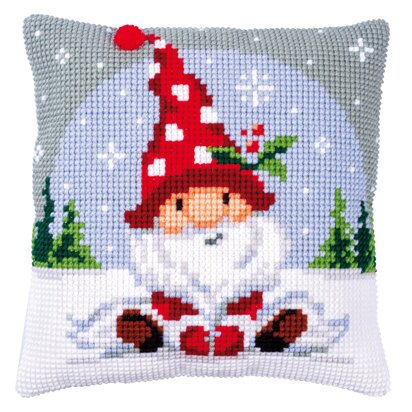 Vervaco Weihnachtswichtel im Schnee Kreuzstich-Kissen-Stickset - 40 x 40 cm