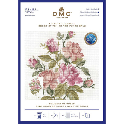 DMC Pink Roses Bouquet Cross Stitch Kit - 7x9in