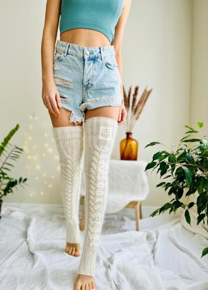 Cabled long yoga leg warmers 28 inches