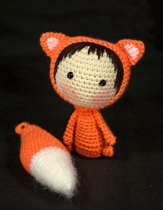 Orange Fox Doll with removable tail. Crochet Tanoshi series toy.