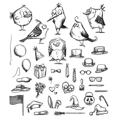 Stampers Anonymous Tim Holtz Cling Stamps 7"X8.5" - Mini Bird Crazy & Things
