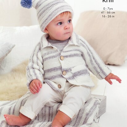 Cardigan, Hat & Blanket in King Cole Stripe DK & Comfort DK - 5593 - Downloadable PDF