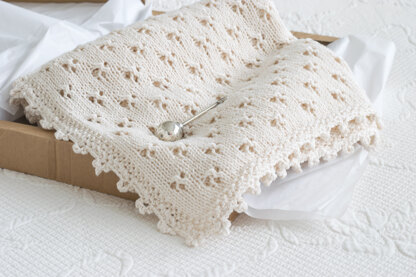 Knit Clover Eyelet Baby Blanket with Crochet Cloverleaf Border