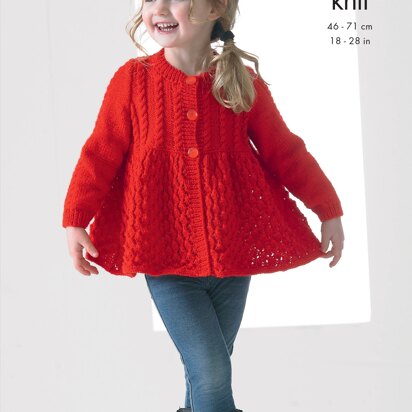 Girls Lace Cardigan and Sweater in King Cole Big Value Baby DK - 4218 - Downloadable PDF