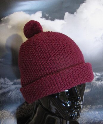 Roll Brim Moss Stitch (Seed Stitch) Bobble Beanie Hat