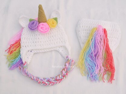 Rainbow Unicorn Baby Hat and Diaper Cover