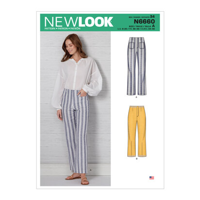 New Look N6660 Misses' High Waisted Flared Pants In Two Lengths 6660 - Paper Pattern, Size 8-10-12-14-16-18-20