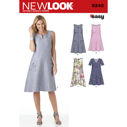 New Look Misses' Easy Dresses 6340 - Paper Pattern, Size A (8-10-12-14-16-18-20)