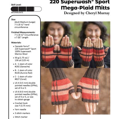 Mega-Plaid Mitts in Cascade Yarns 220 Superwash® Sport - DK640 - Free PDF