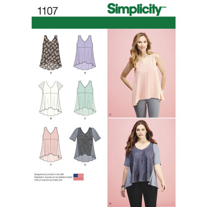Simplicity Women's Tops with Fabric Variations 1107 - Paper Pattern, Size A (XXS-XS-S-M-L-XL-XXL)