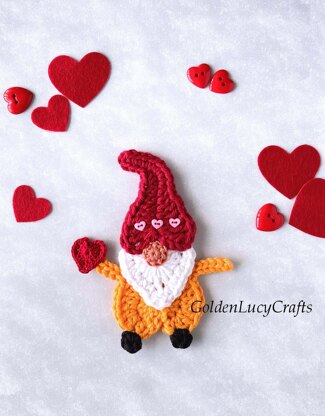 Crochet Valentine's Day Gnome Applique