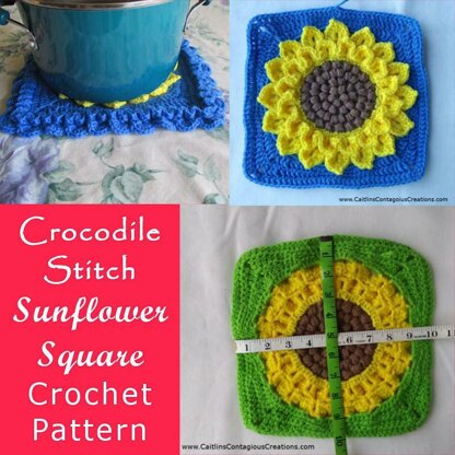 Crocodile Stitch Sunflower Square
