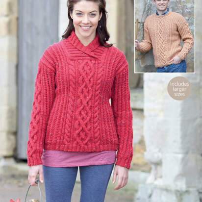 Sweaters in Hayfield Bonus Aran Tweed with Wool - 7139 - Downloadable PDF