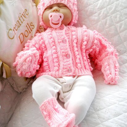 Dolls Clothes Knitting pattern, Bobble Cardigan, Hat and Boots