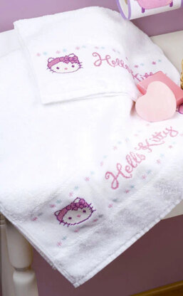 Vervaco Sponge Towel Kit Hello Kitty In The Bathroom Set 2 Cross Stitch Kit - 30cm x 50cm (12in x 20in)